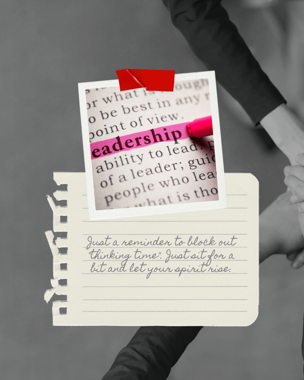 Leadership graphic with a reminder to save thinking time.