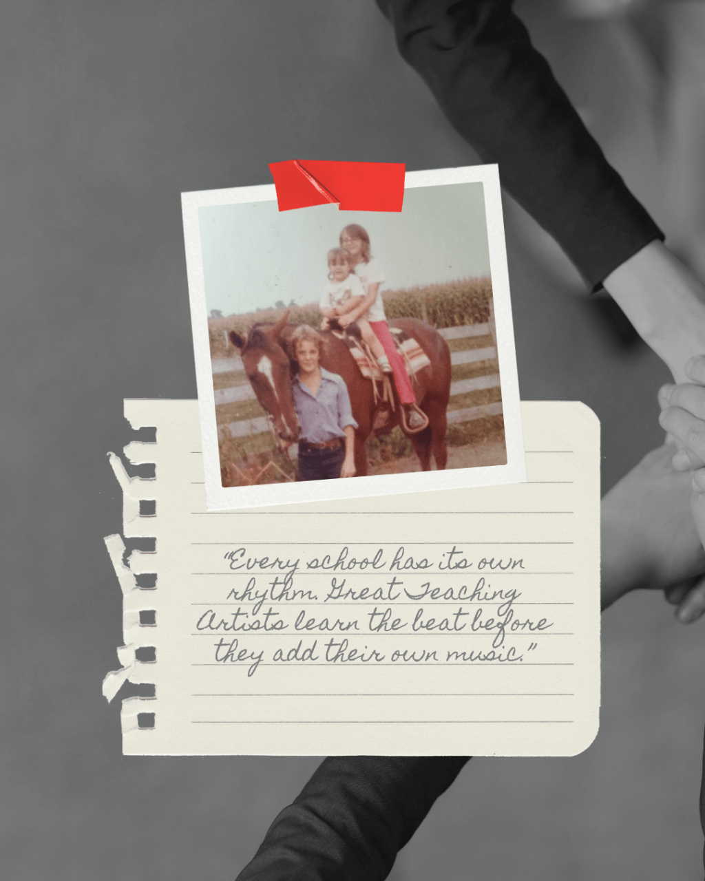 Three little girls and a horse.